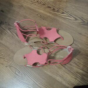 Ladies pink Aldo sandals with zippered backs in good condition bottoms show wear